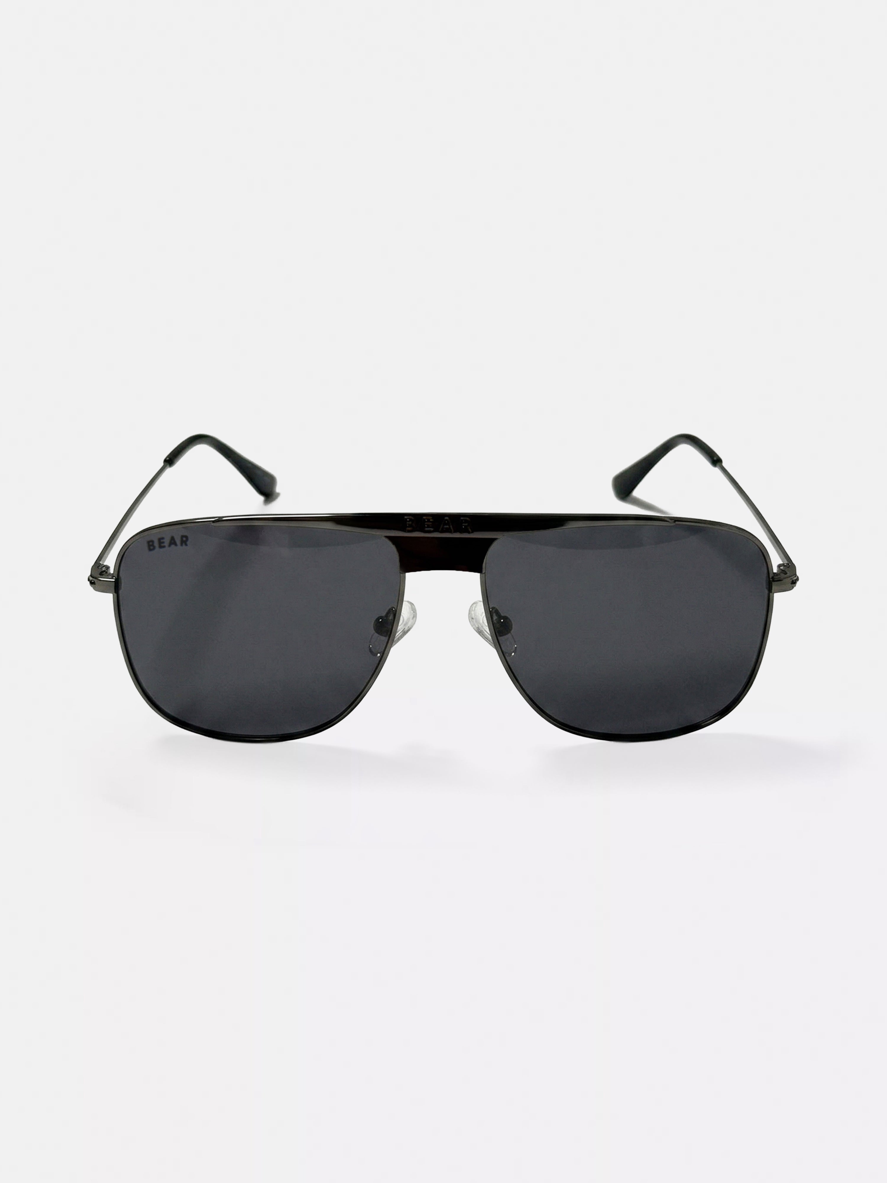 Men Black Metal Square Aviator Sunglasses with Grey Tinted Lenses