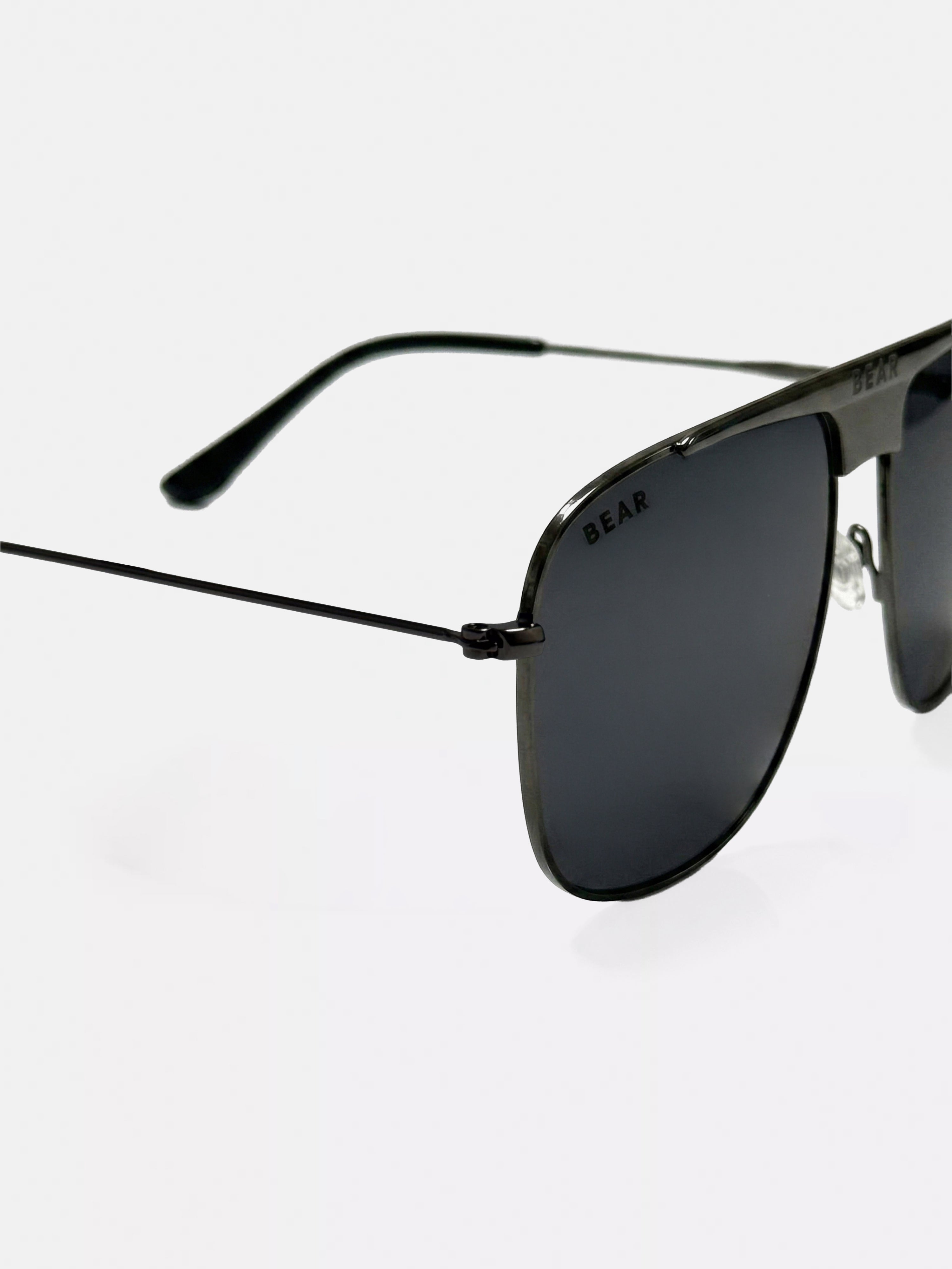 Men Black Metal Square Aviator Sunglasses with Grey Tinted Lenses