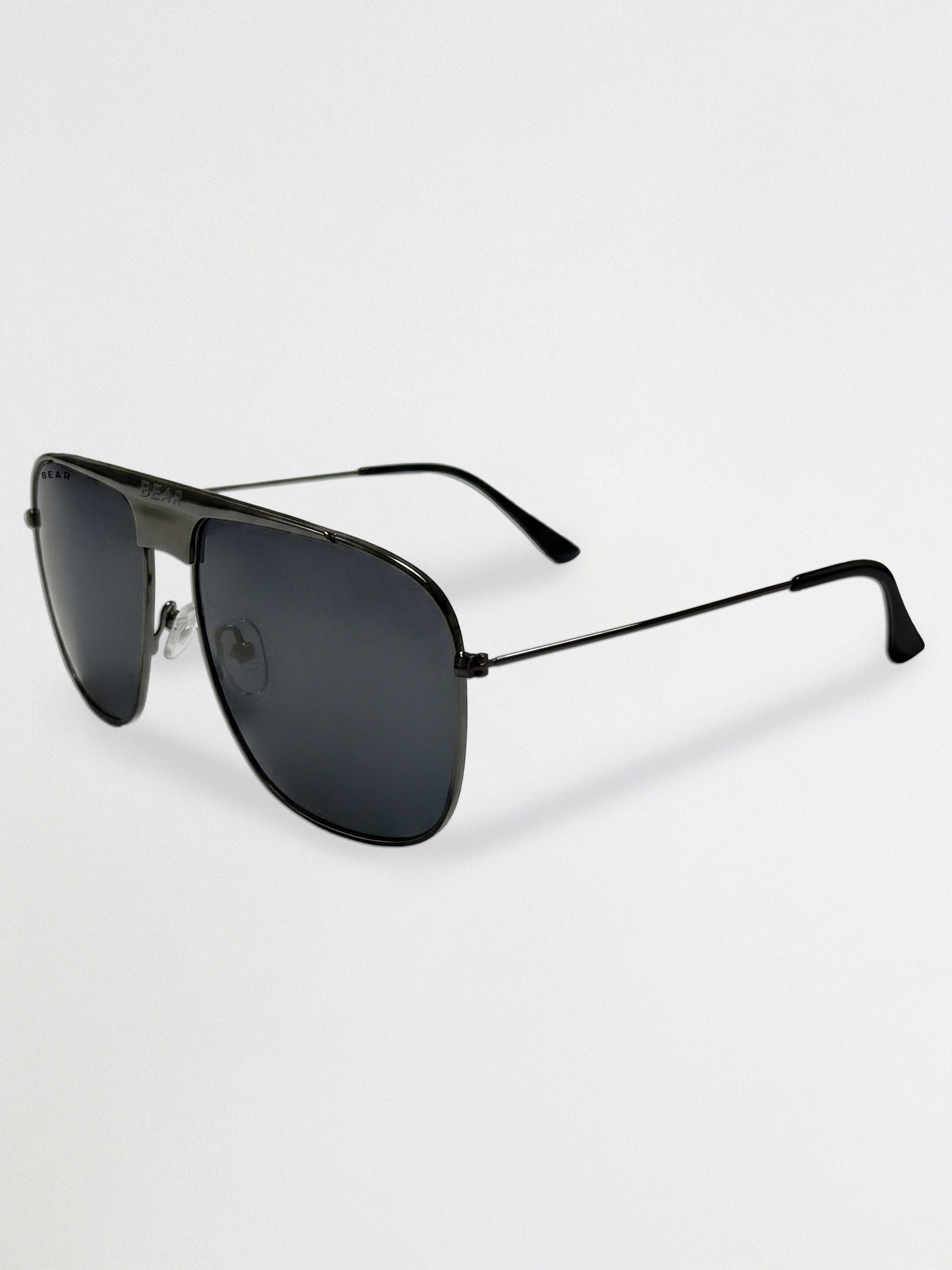 Men Black Metal Square Aviator Sunglasses with Green Tinted Lenses