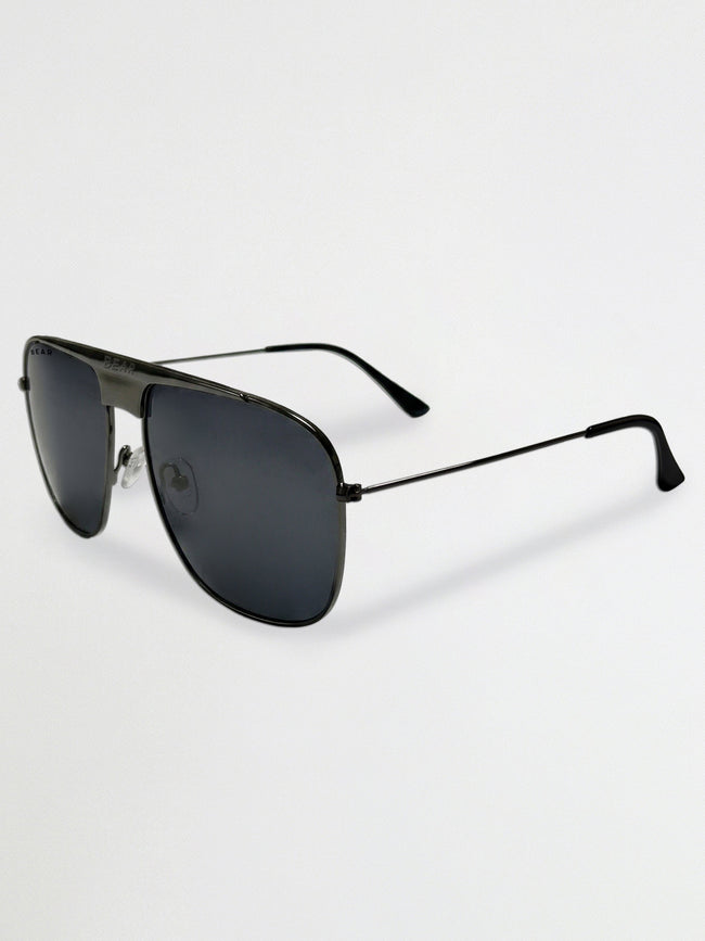 Men Black Metal Square Aviator Sunglasses with Green Tinted Lenses