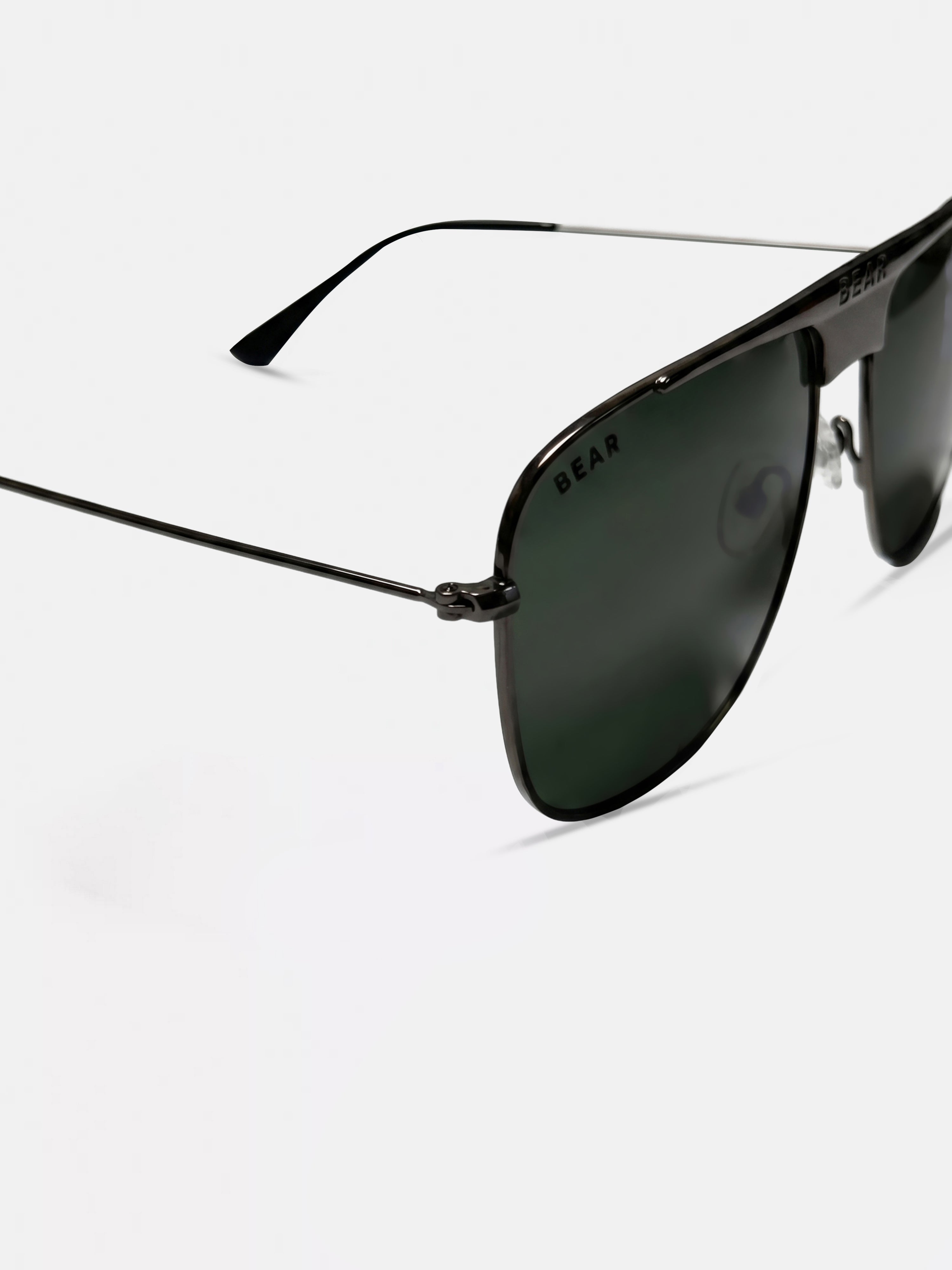 Men Black Metal Square Aviator Sunglasses with Green Tinted Lenses