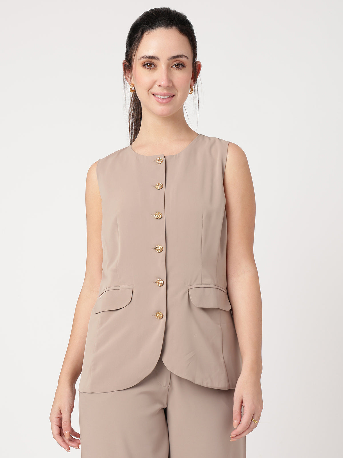 Women Brown Solid Waistcoat