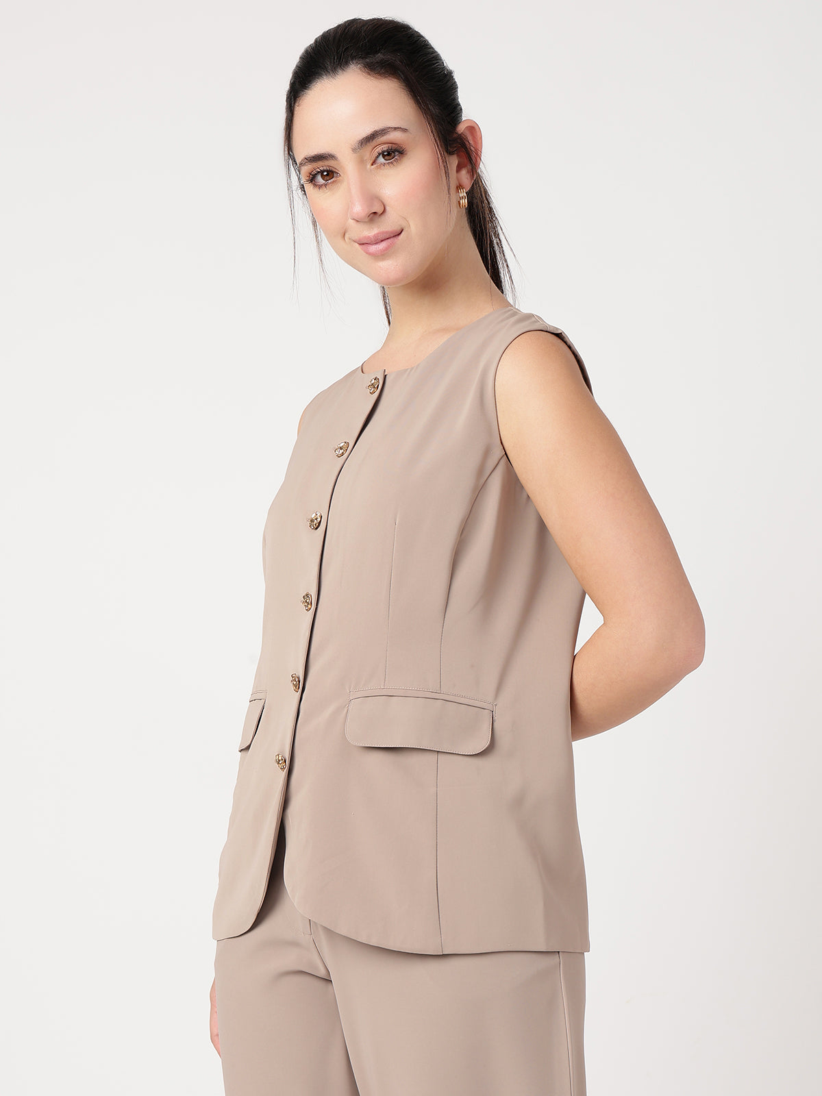 Women Brown Solid Waistcoat