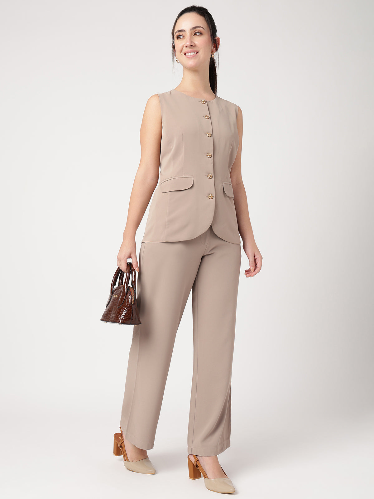Women Brown Solid Waistcoat