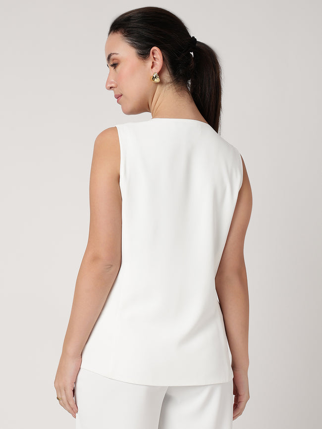 Women White Solid Waistcoat