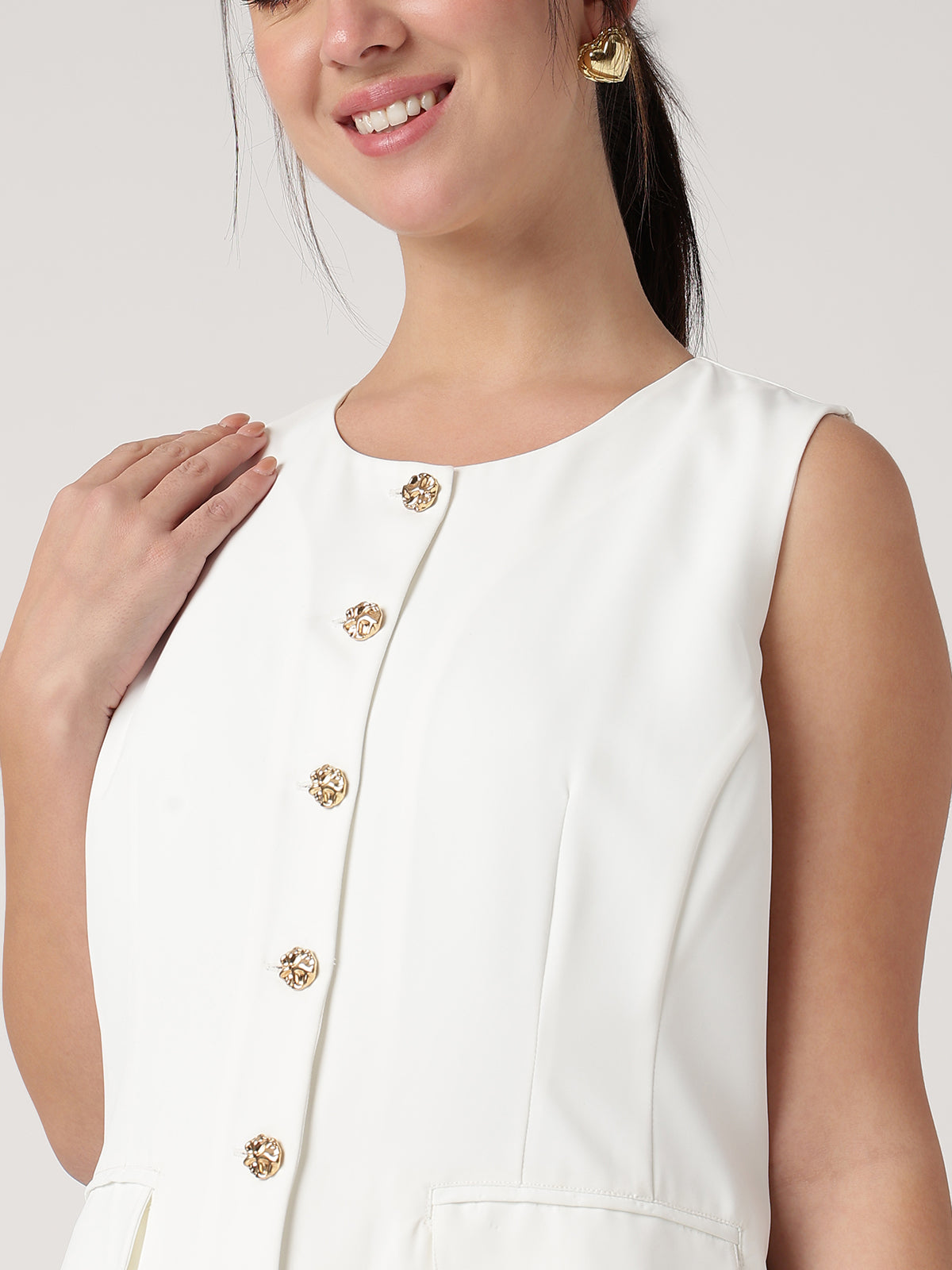 Women White Solid Waistcoat
