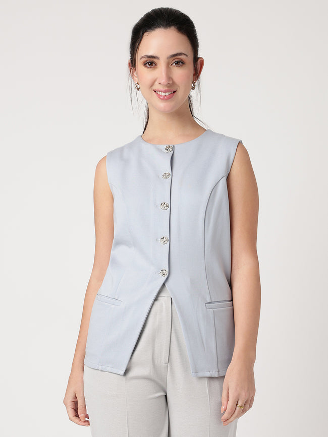 Women Blue Solid Waistcoat