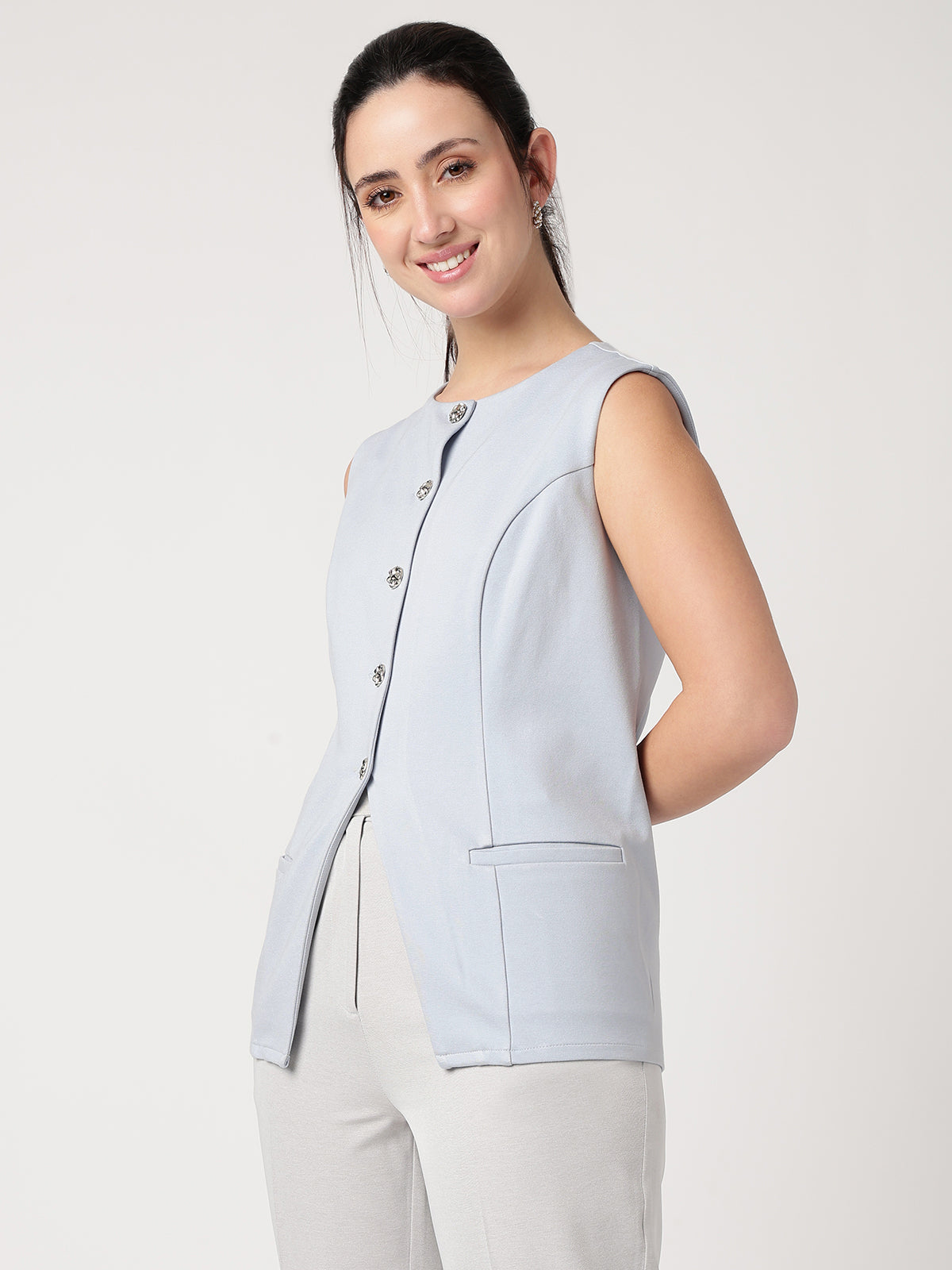 Women Blue Solid Waistcoat
