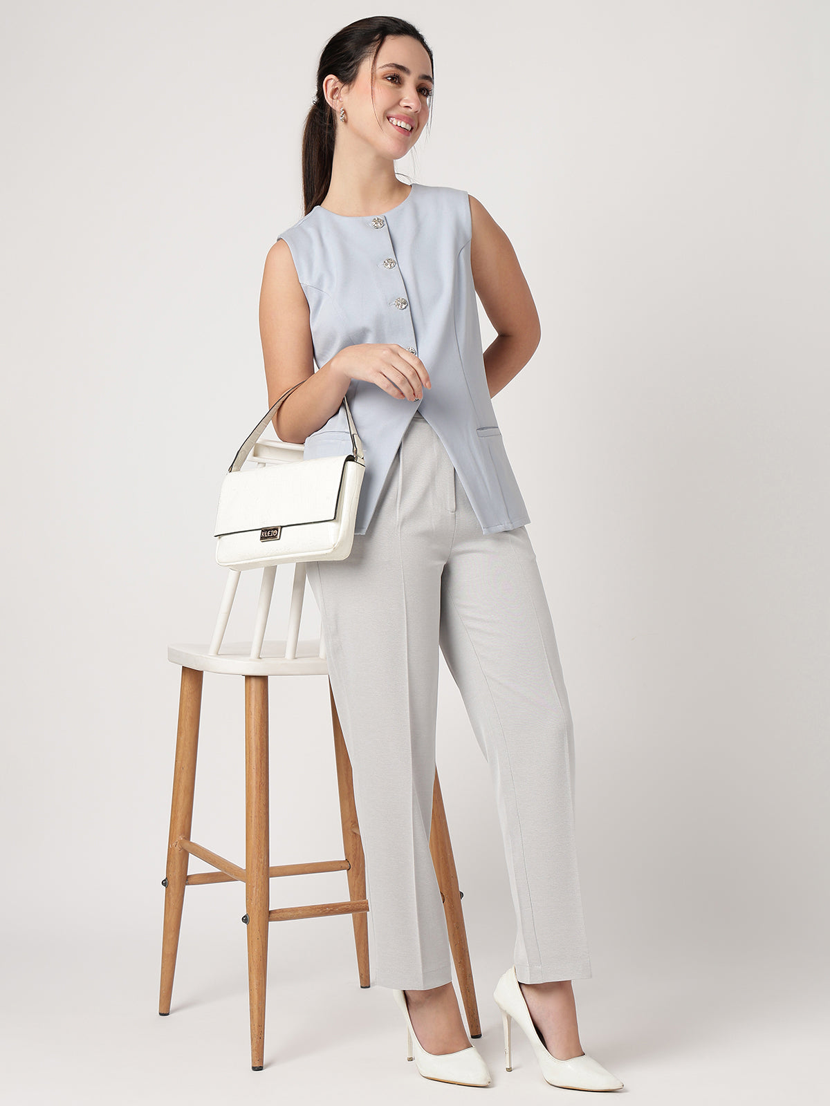 Women Blue Solid Waistcoat