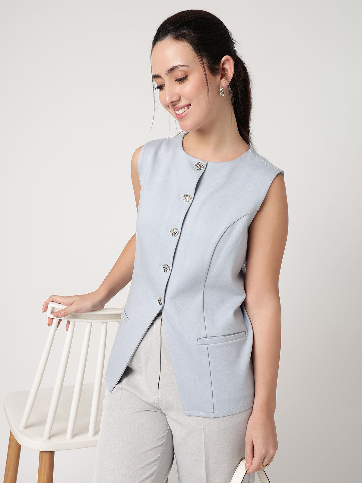 Women Blue Solid Waistcoat