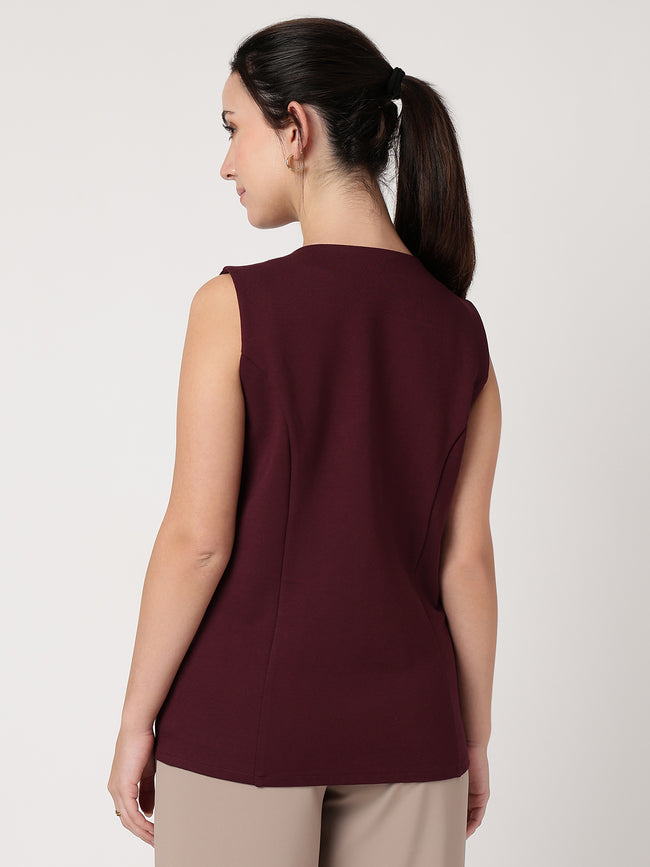 Women Wine Solid Waistcoat