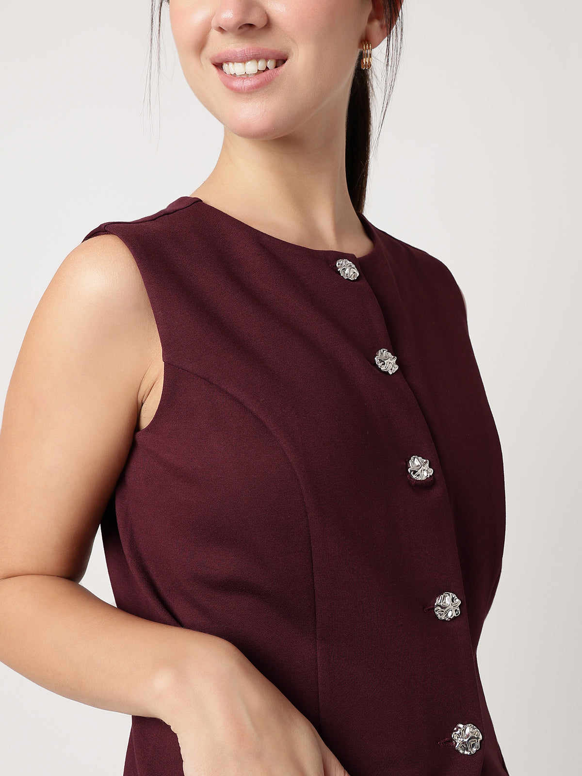 Women Wine Solid Waistcoat
