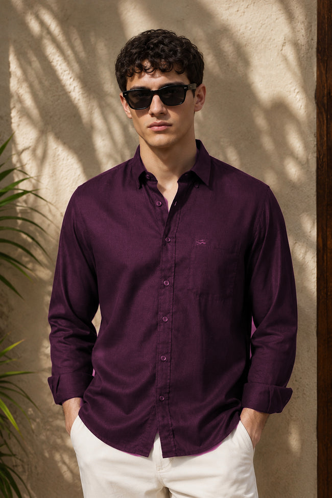 Men Wine Linen Shirt