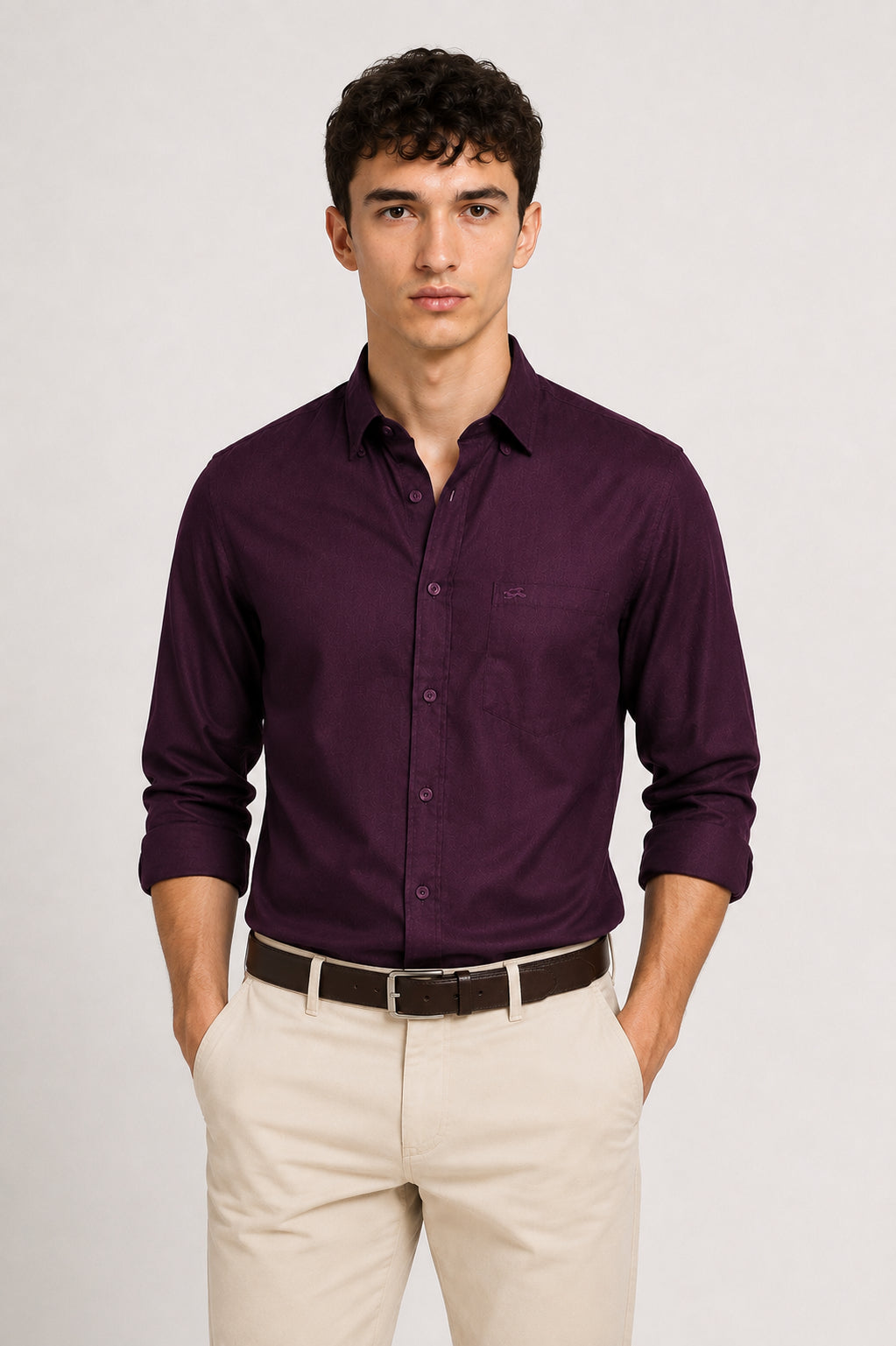 Men Wine Linen Shirt