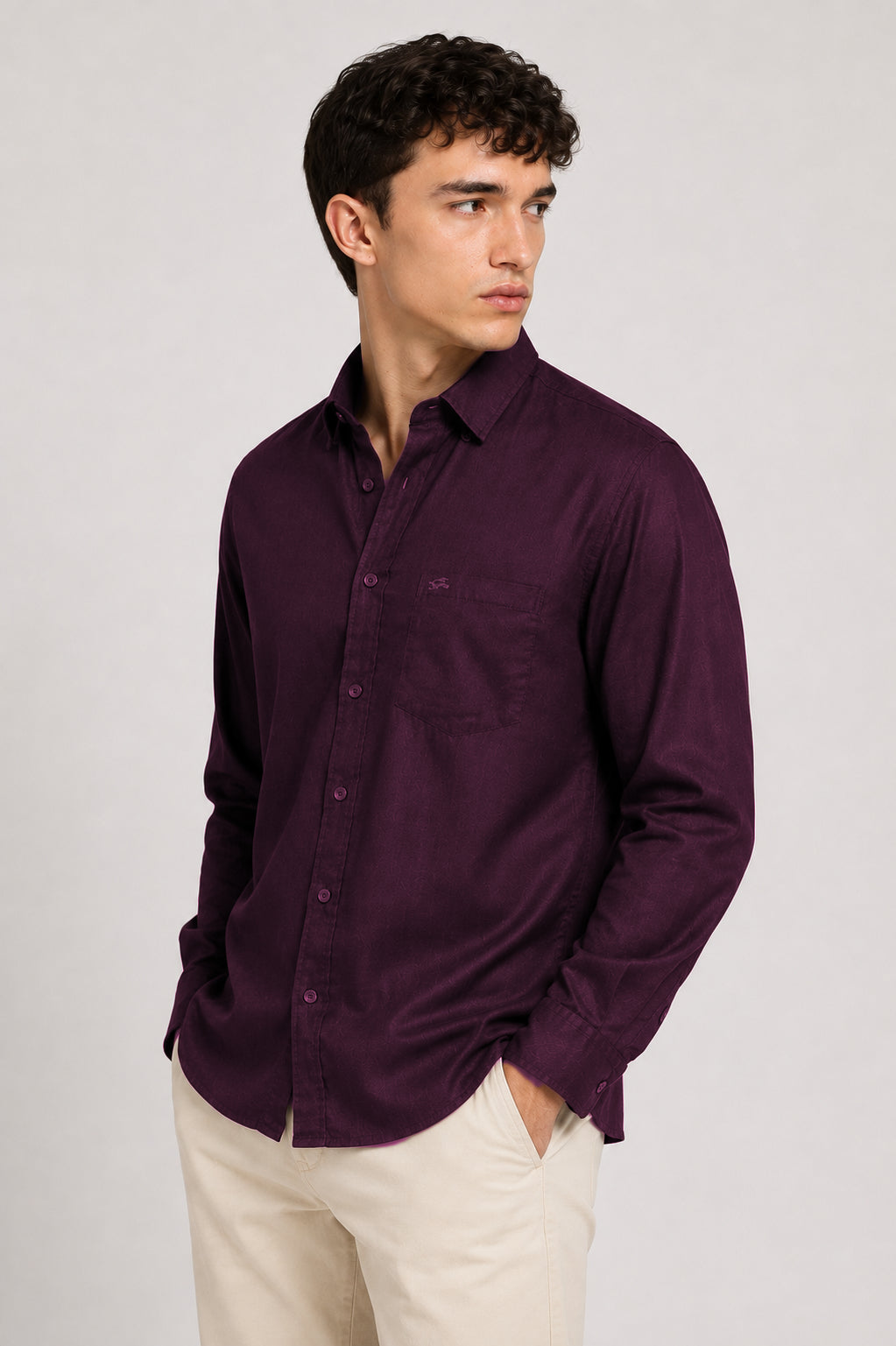 Men Wine Linen Shirt