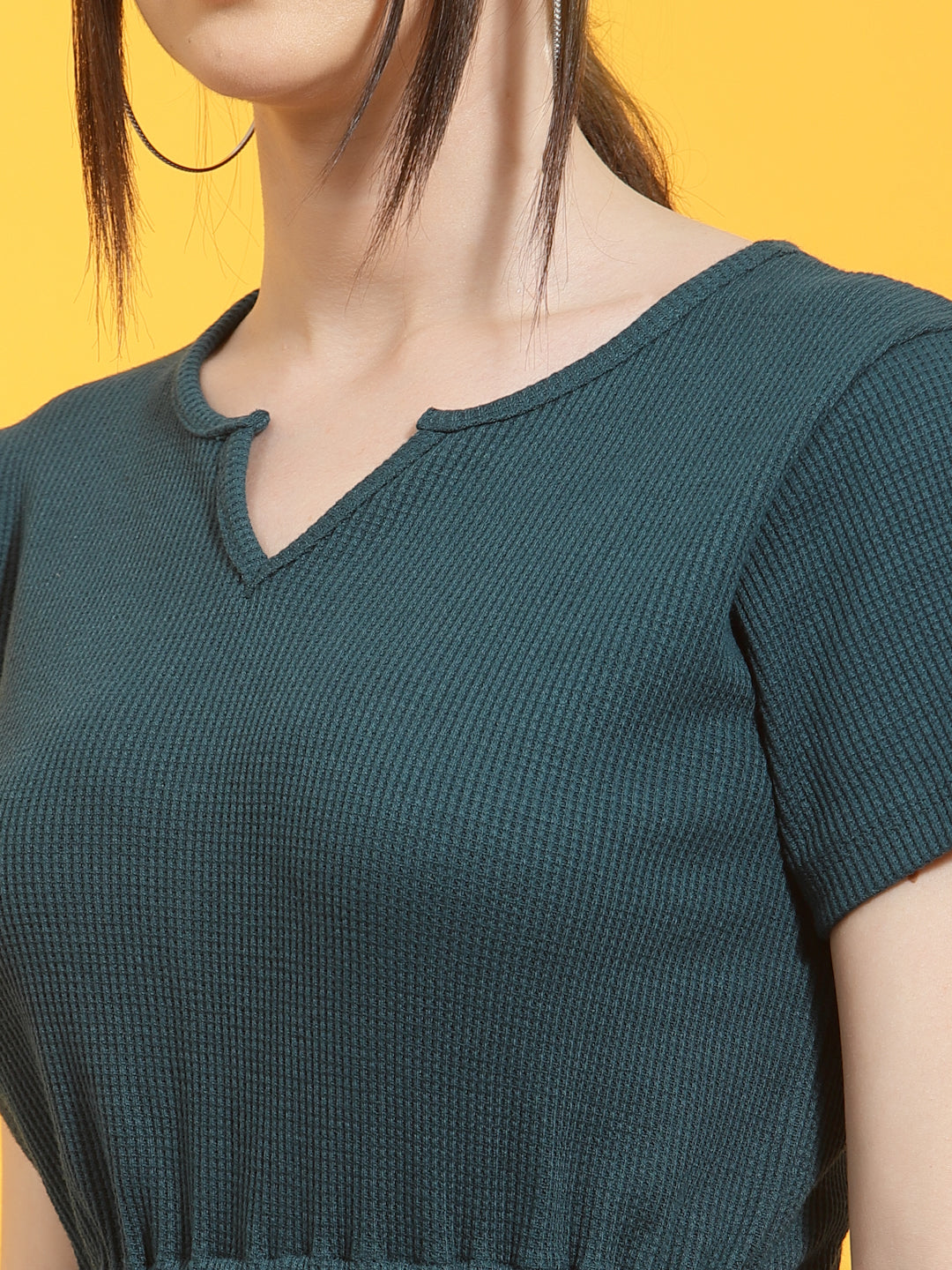 Women Teal Waffle Knit Playsuit