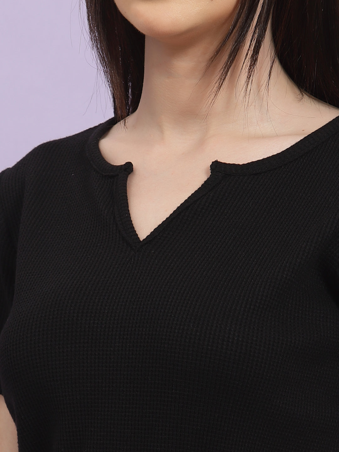 Women Black Waffle Knit Playsuit