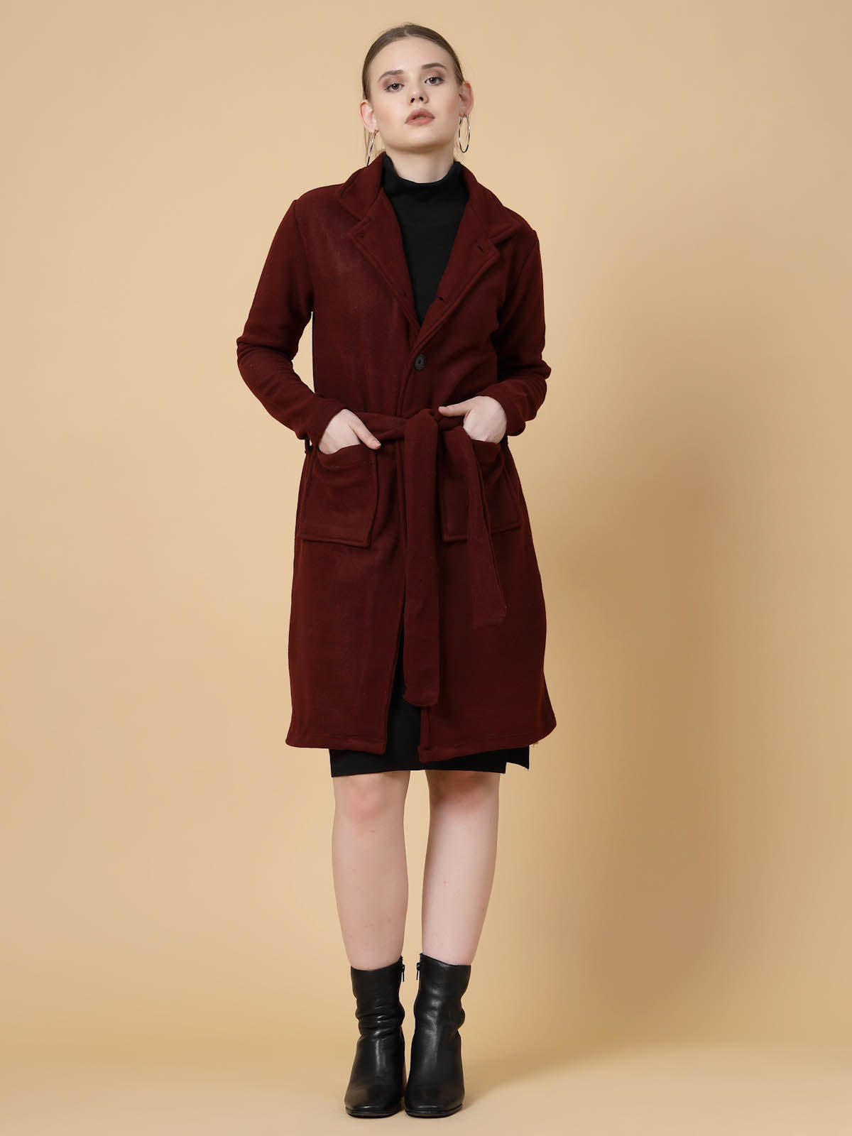 Women Maroon Overcoat