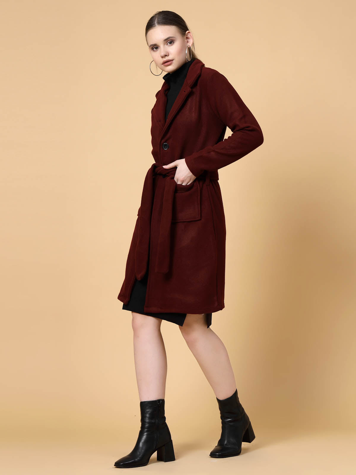 Women Maroon Overcoat
