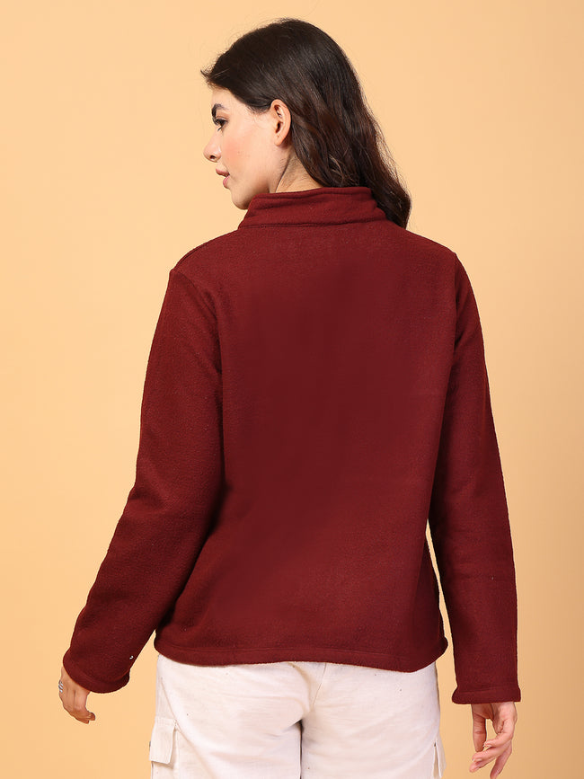 Women Maroon Colourblock Sweatshirt