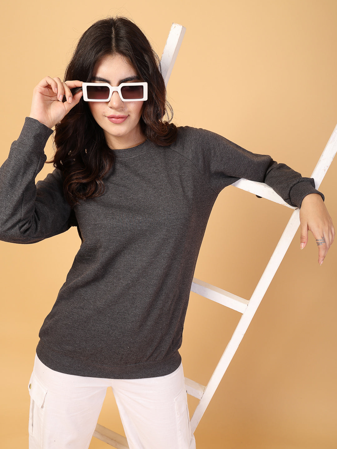 Women Grey Oversized Fleece Sweatshirt