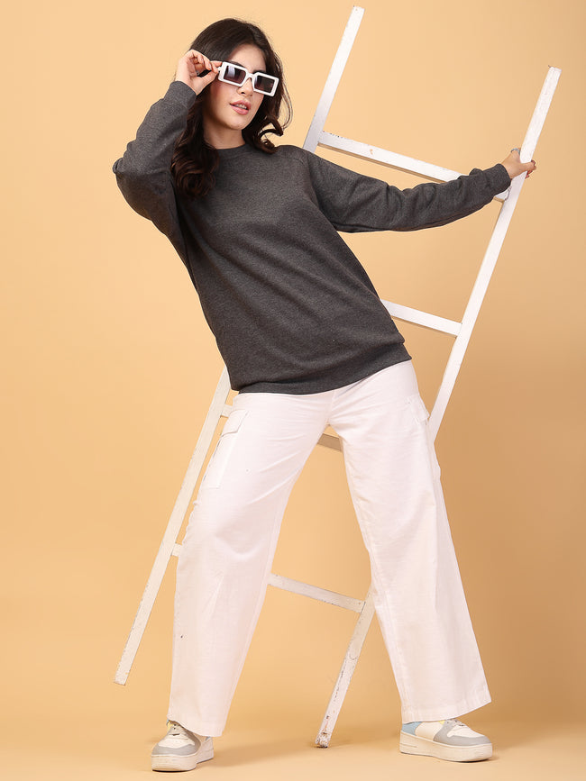 Women Grey Oversized Fleece Sweatshirt