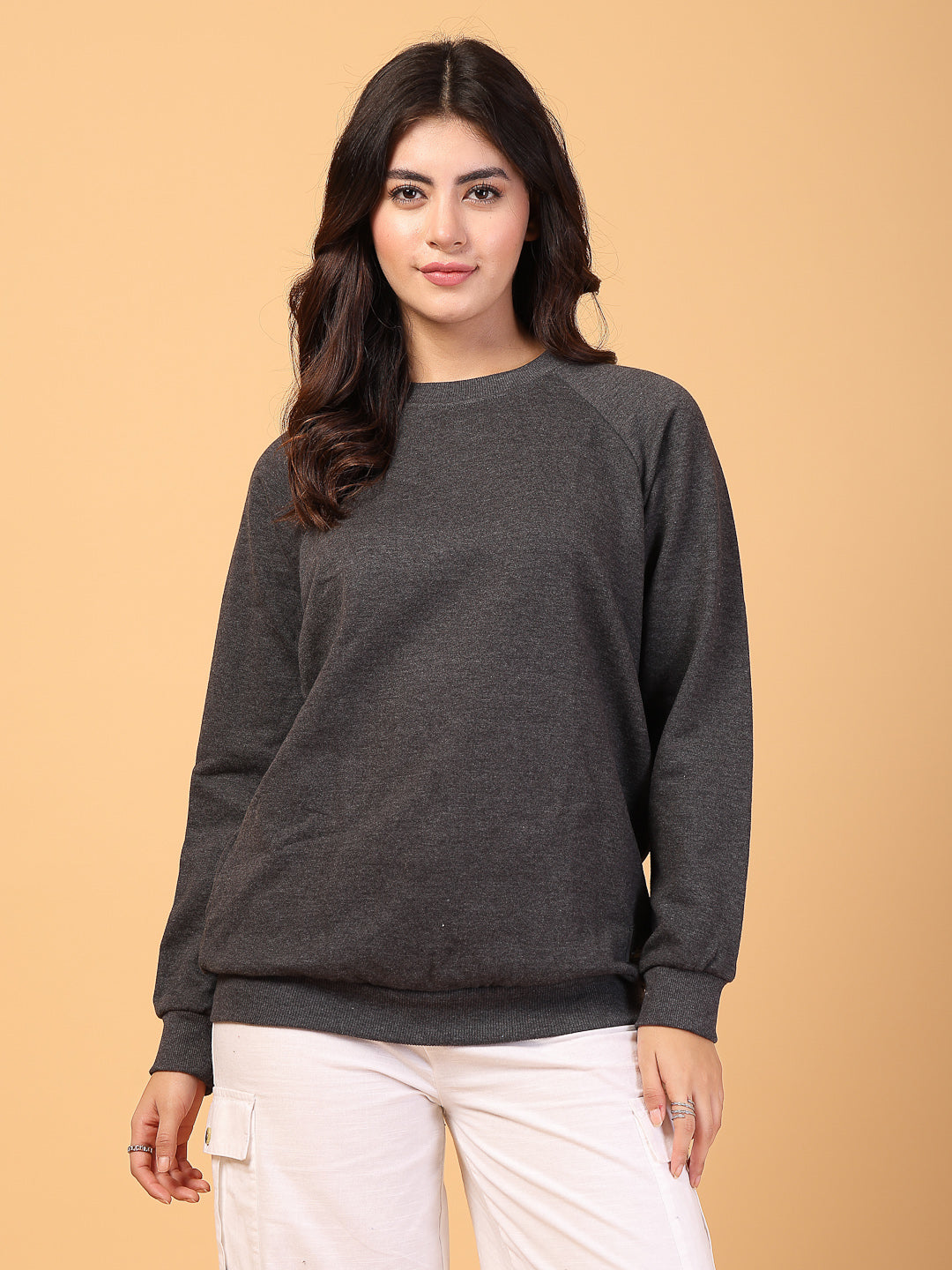 Women Grey Oversized Fleece Sweatshirt