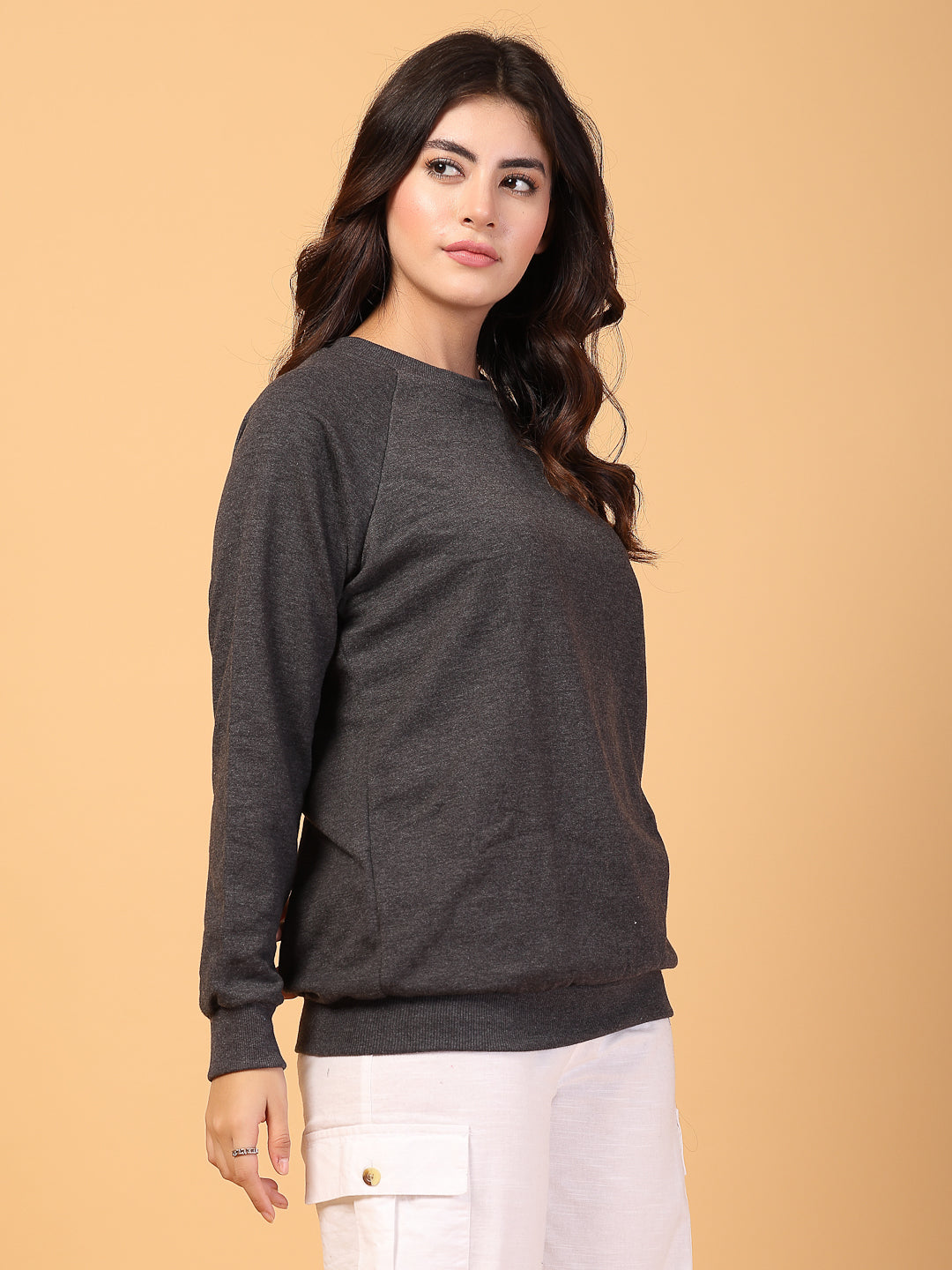 Women Grey Oversized Fleece Sweatshirt