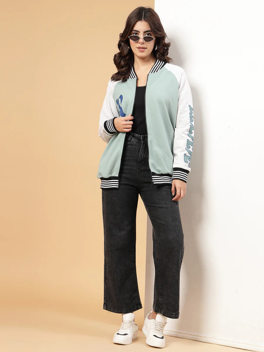 Women Green Colourblock Sweatshirt