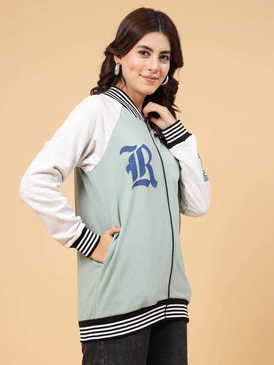 Women Green Colourblock Sweatshirt