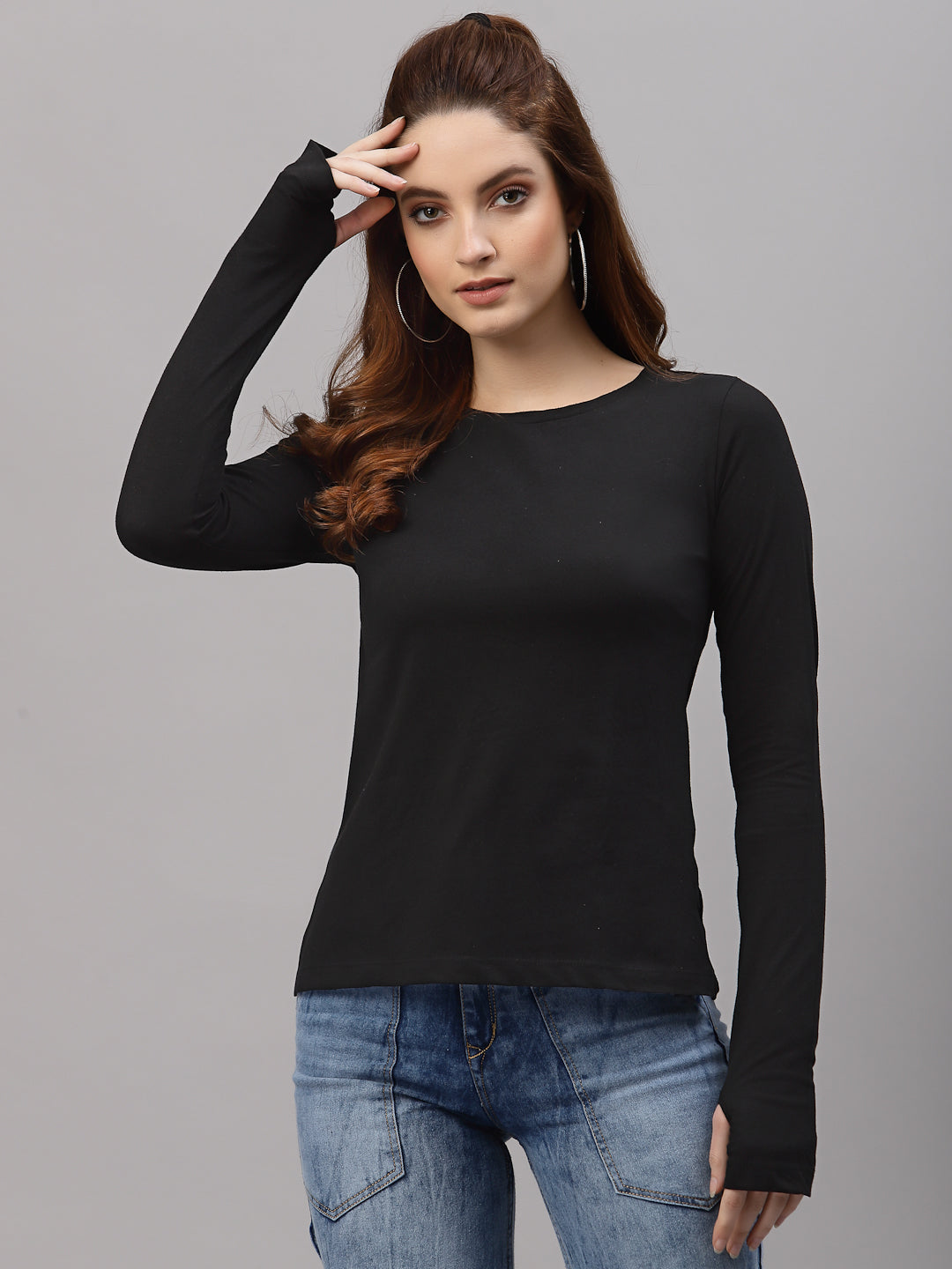 Women Black Thumbhole Top