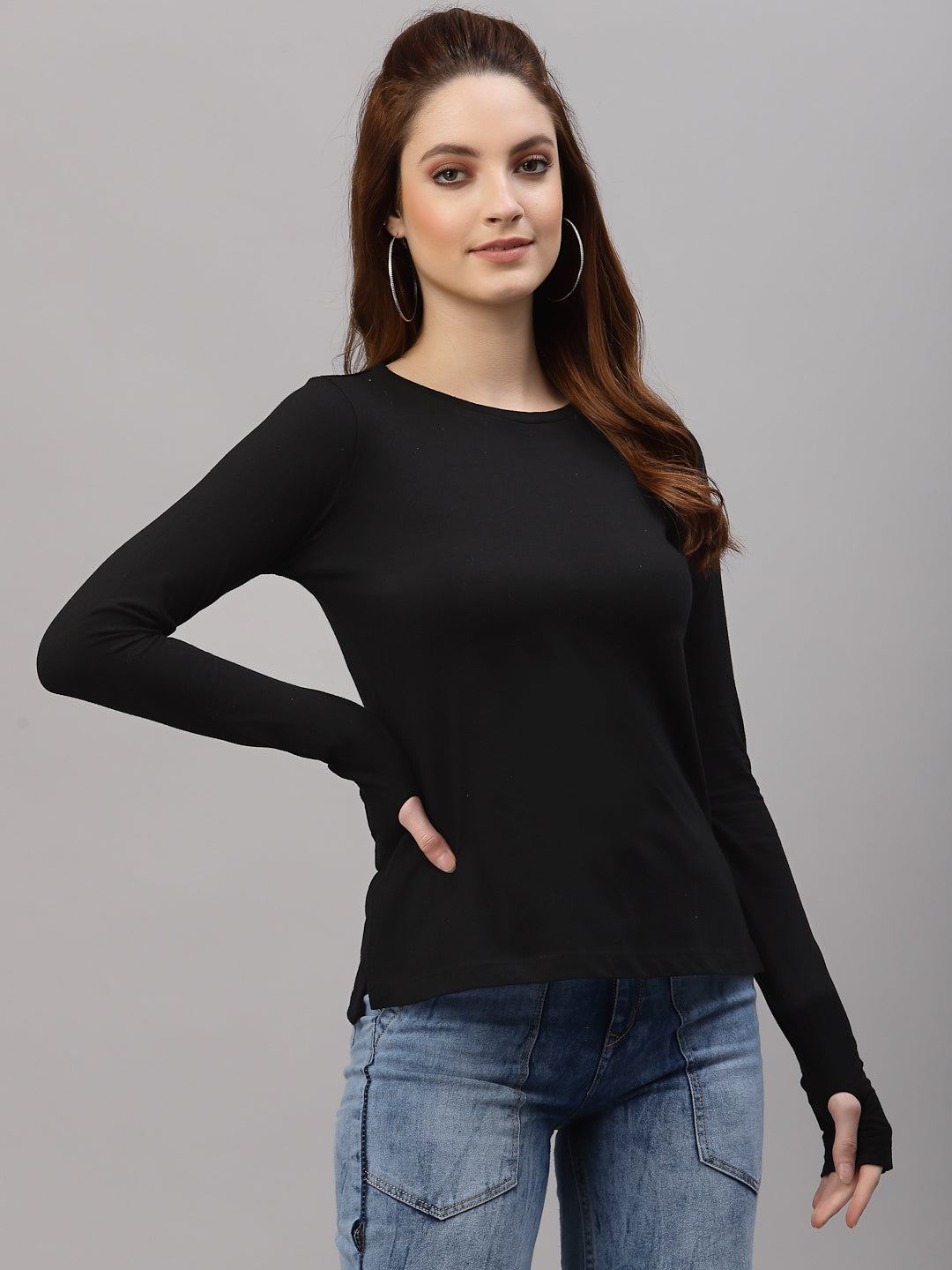 Women Black Thumbhole Top