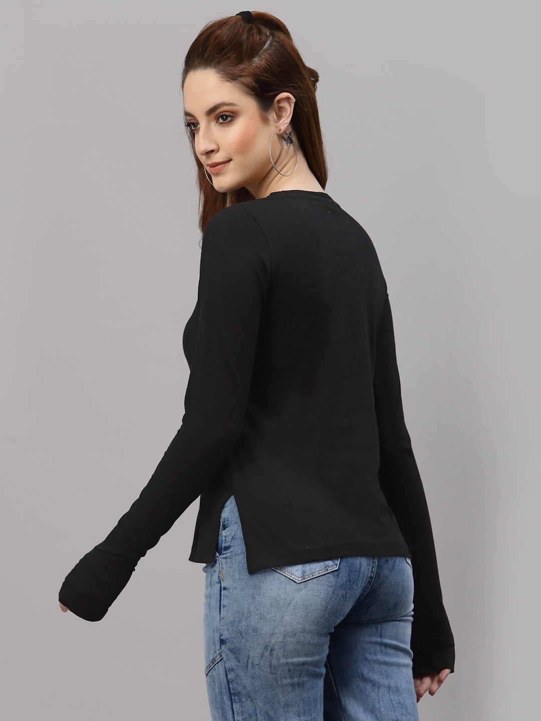 Women Black Thumbhole Top