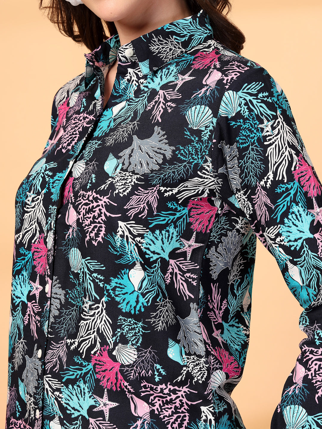 Women Navy Blue Floral Print Co-ords