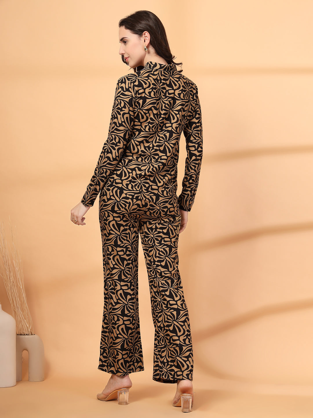 Women Brown Abstract Print Co-ords