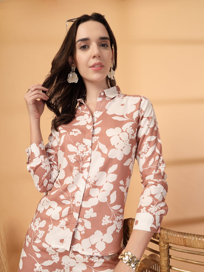 Women Peach Floral Print Co-ords