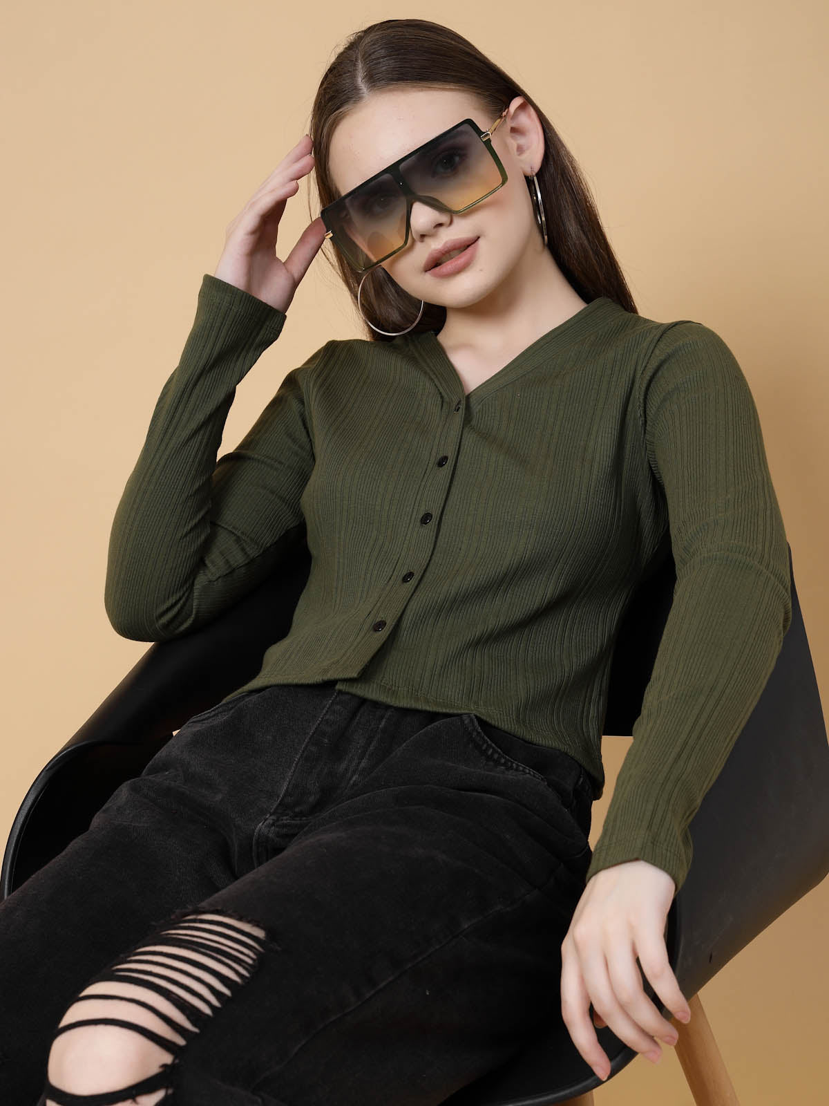 Women Olive Crop Top