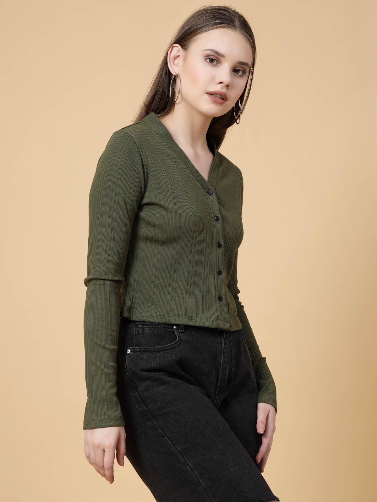Women Olive Crop Top