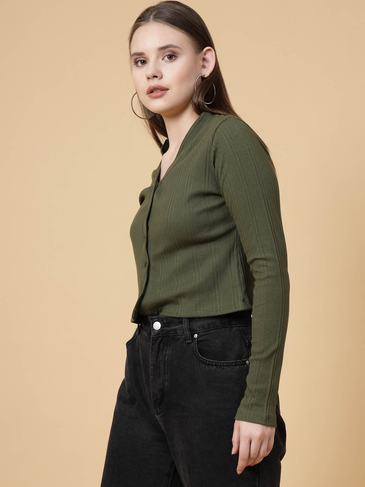 Women Olive Crop Top