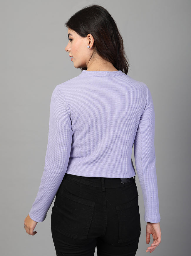 Women Purple Waffle Crop Top