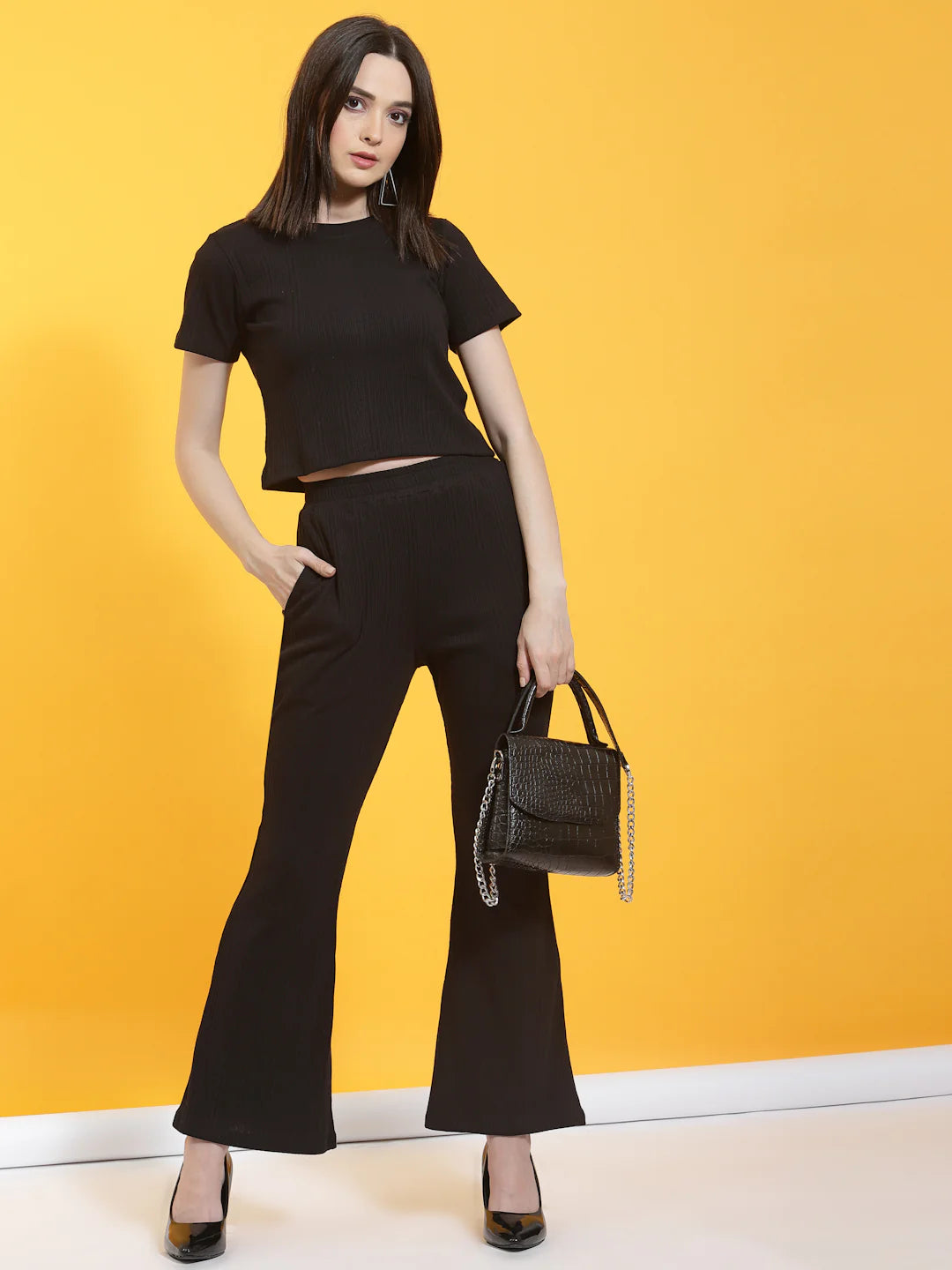 Women Black Textured co-ords