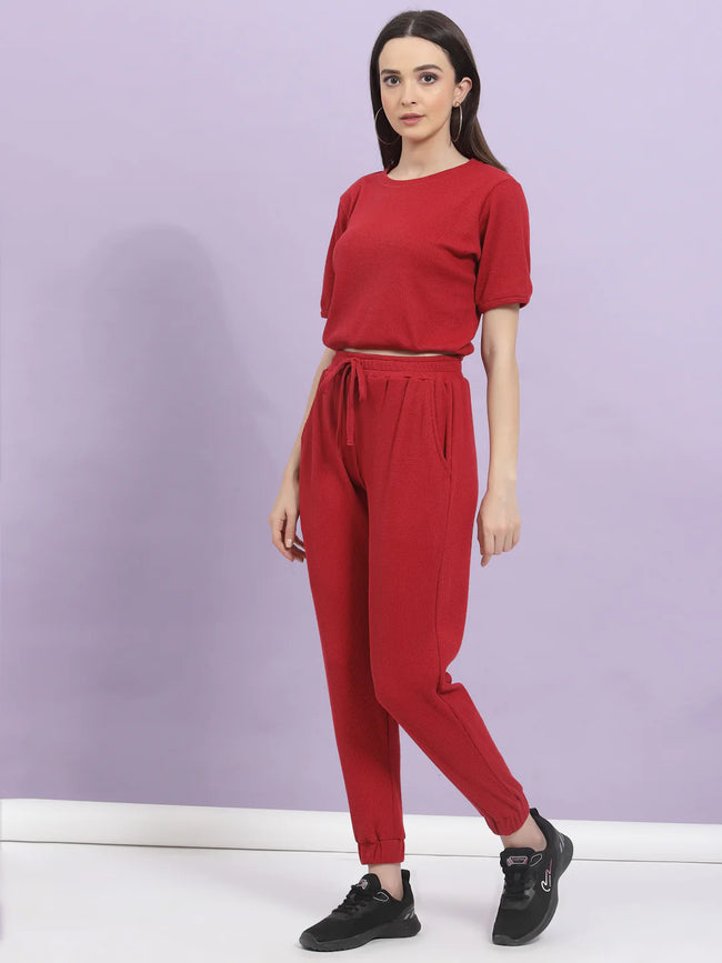 Women Maroon Textured co-ords