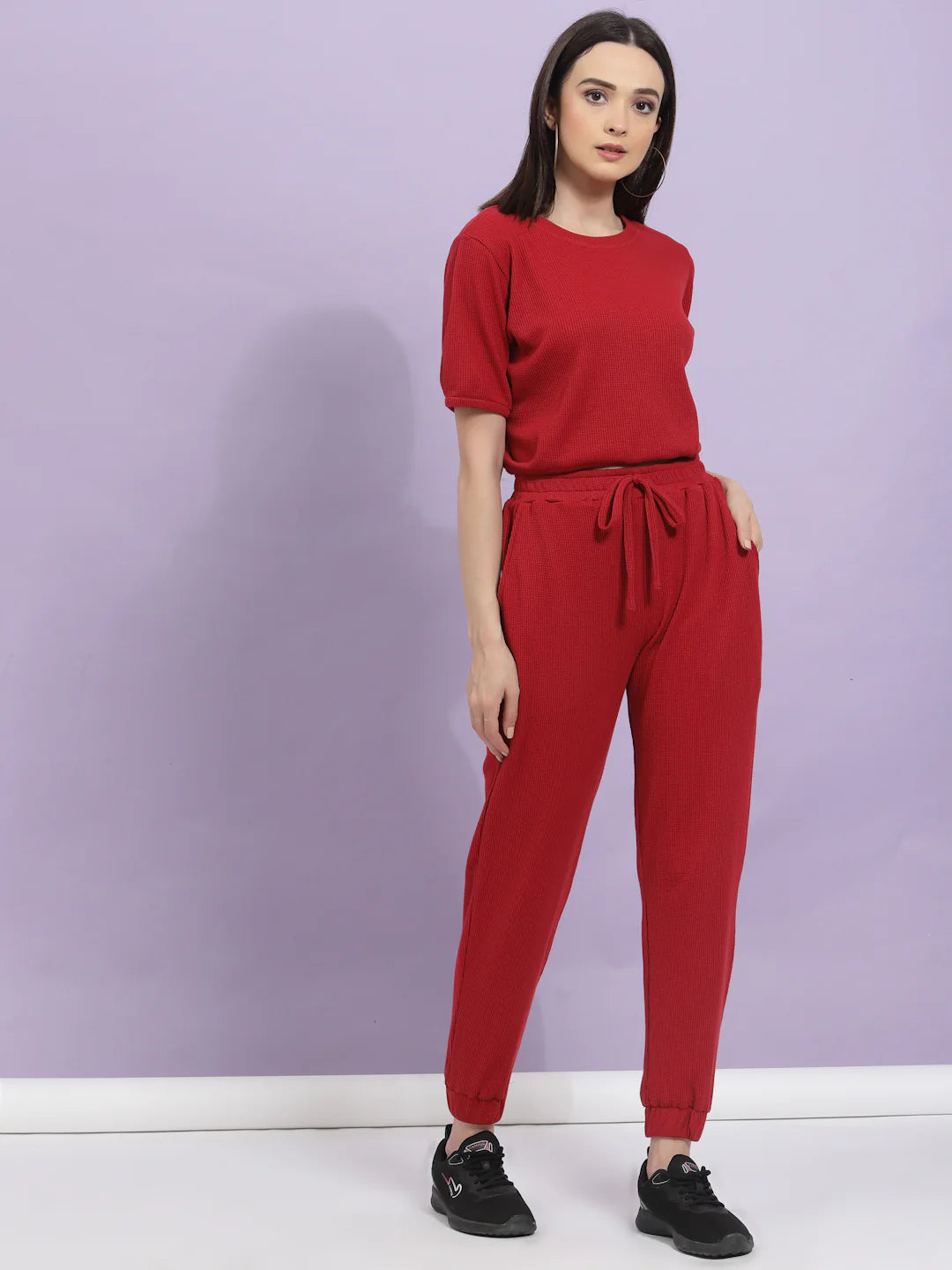 Women Maroon Textured co-ords