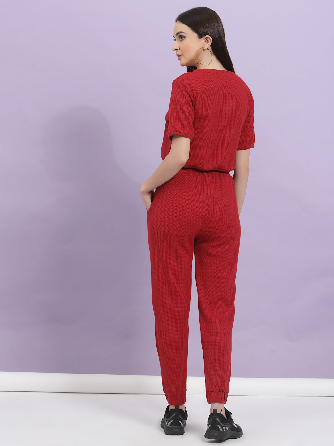 Women Maroon Waffle Co-ords