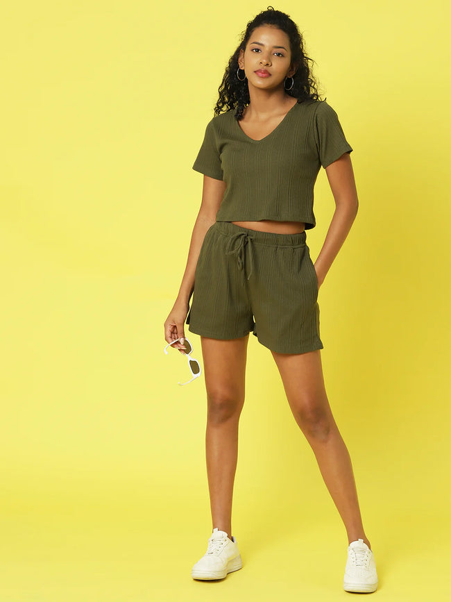 Women Olive Textured co-ords