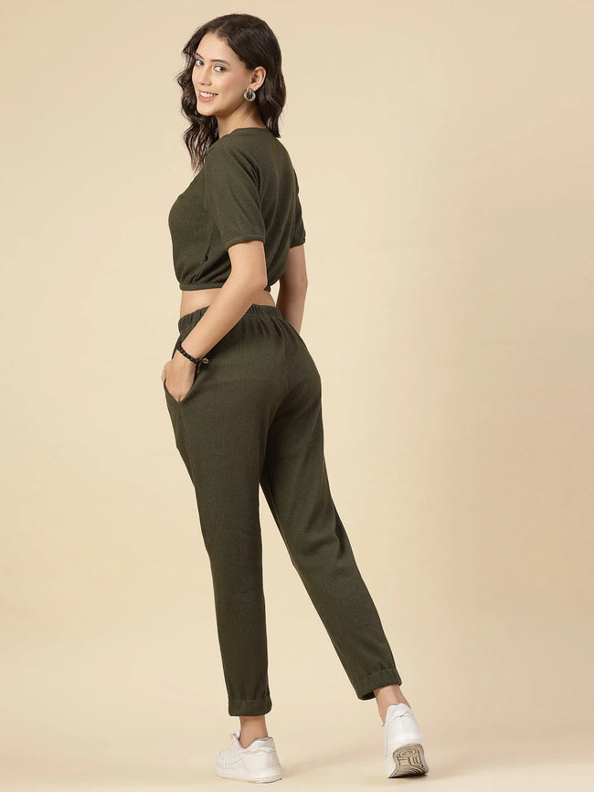 Women Olive Textured co-ords