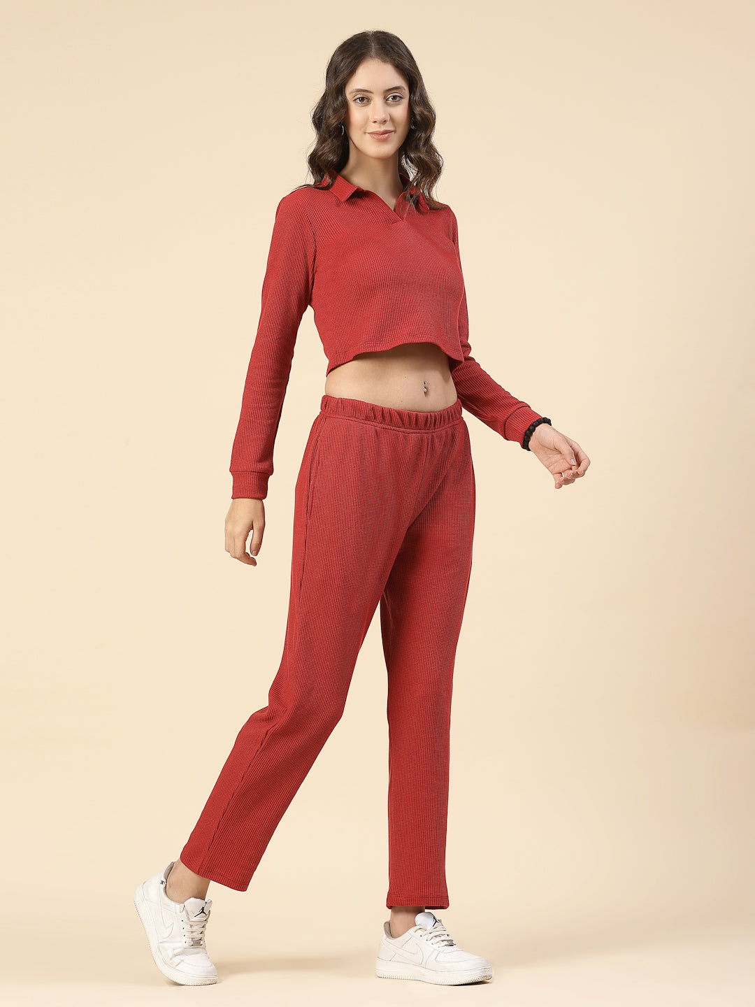 Women Maroon Regular Fit co-ords
