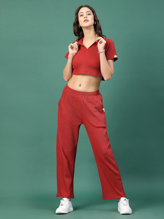 Women Maroon Regular Fit co-ords