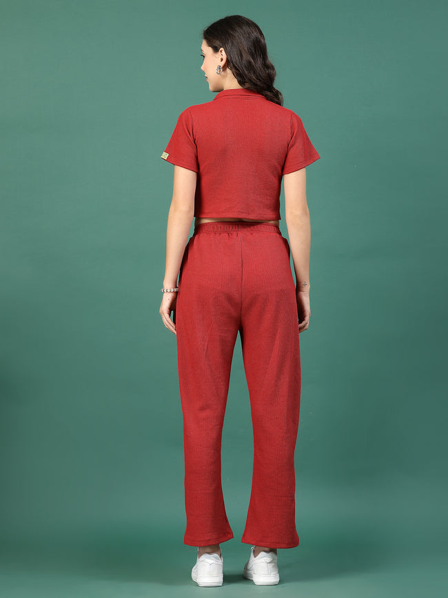 Women Maroon Regular Fit co-ords