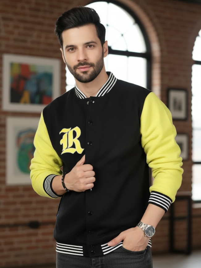 Men Lime Fleece Colorblock Oversized Jacket
